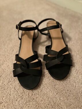 LOFT Black Knotted Strappy Ankle Sandals